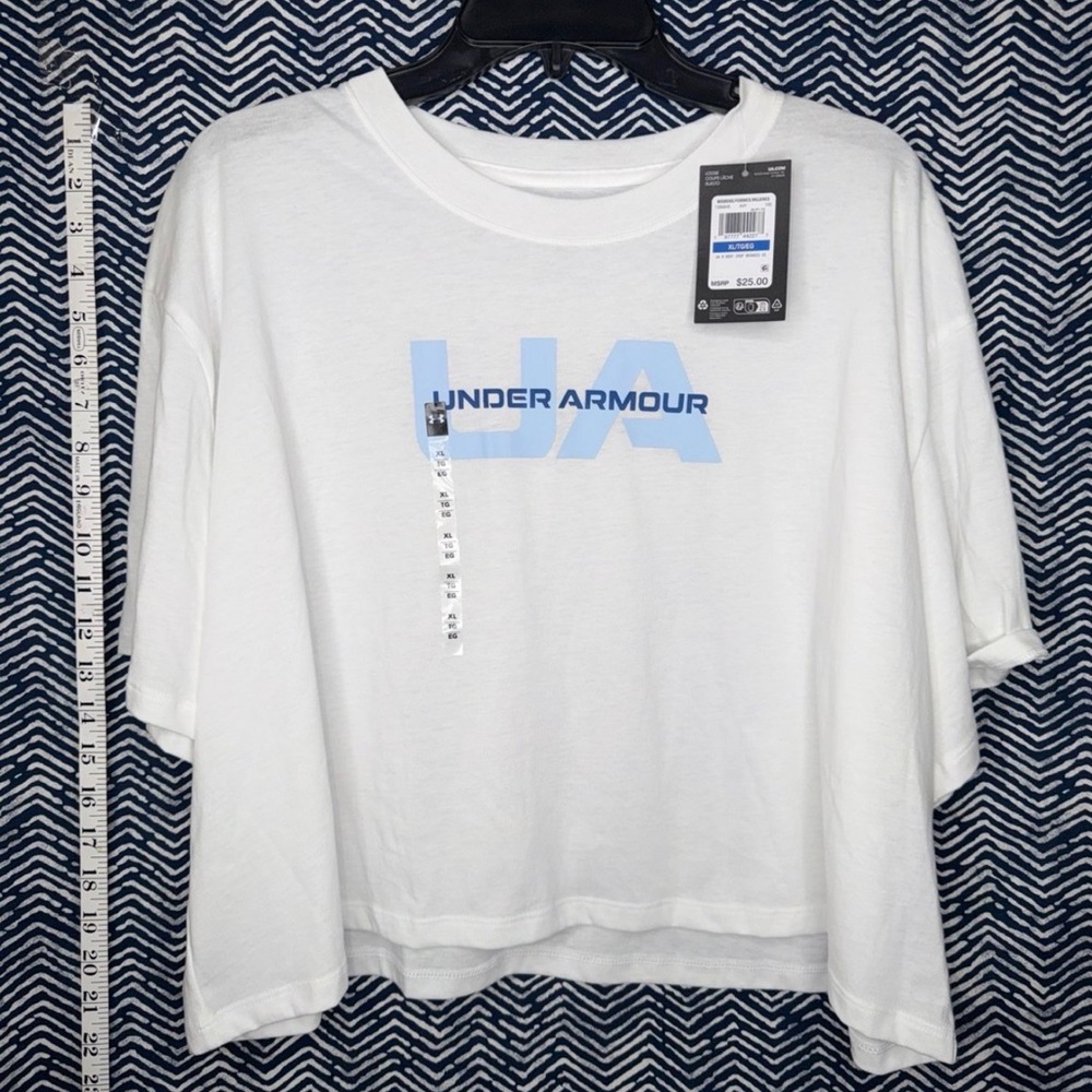 Under Armour White Tee with Blue Accents